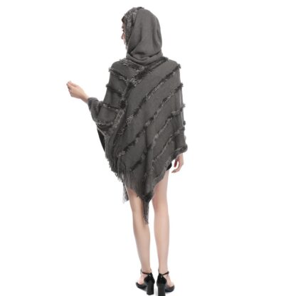 Hooded Tassel Knit Poncho - Image 4
