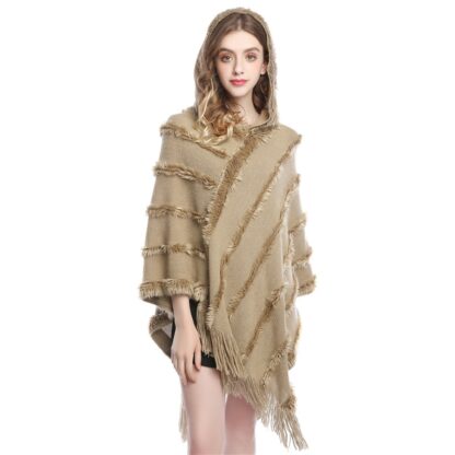 Hooded Tassel Knit Poncho - Image 2