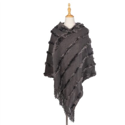 Hooded Tassel Knit Poncho - Image 7