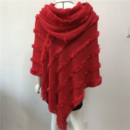 Hooded Tassel Knit Poncho