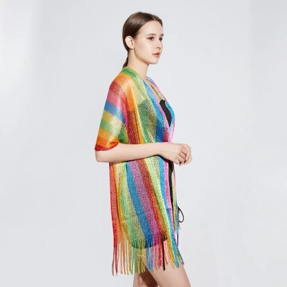 Rainbow Stripe Sunscreen Shawl - Image 3