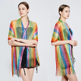 Rainbow Stripe Sunscreen Shawl