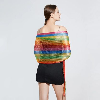 Rainbow Stripe Sunscreen Shawl - Image 5