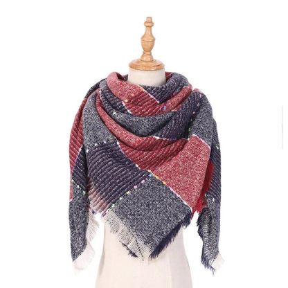 Triangle Knitted Plaid Shawl - Image 2