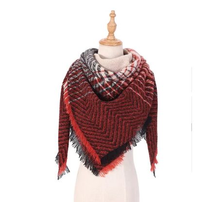 Triangle Knitted Plaid Shawl - Image 14
