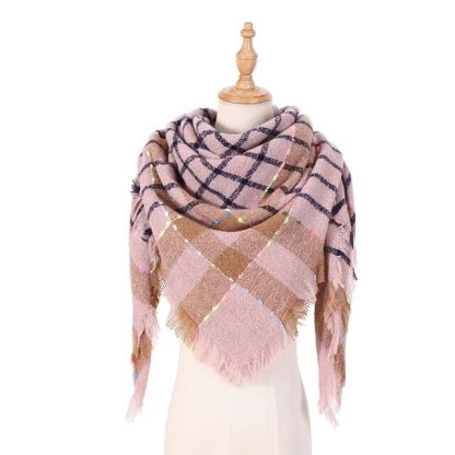 Triangle Knitted Plaid Shawl - Image 5