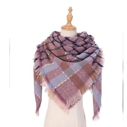 Triangle Knitted Plaid Shawl - Image 9
