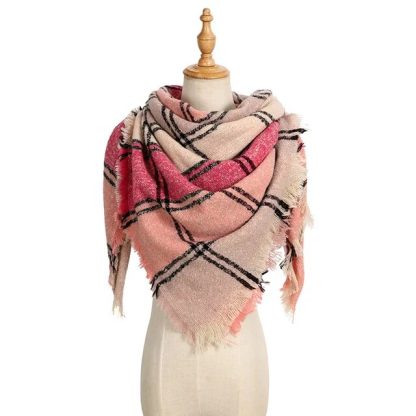 Triangle Knitted Plaid Shawl - Image 10